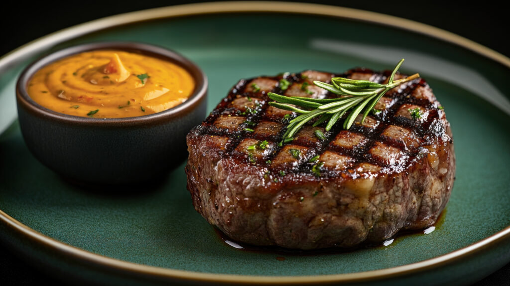 Grilled Beef Steak With Orange Sauce.