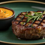 Grilled Beef Steak With Orange Sauce.