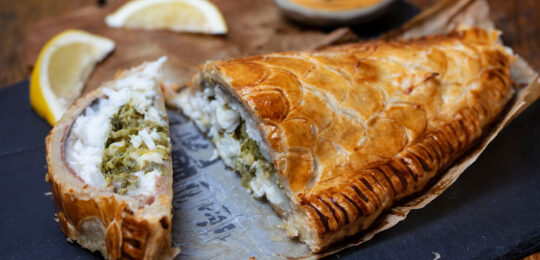 Sea Bass Wellington, Fish Baked In Puff Pastry