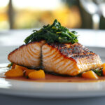 Pan Seared Salmon With Roasted Carrots And Spinach
