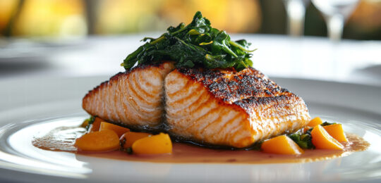 Pan Seared Salmon With Roasted Carrots And Spinach