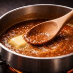 Roux brun en cours de cuisson dans une casserole inox